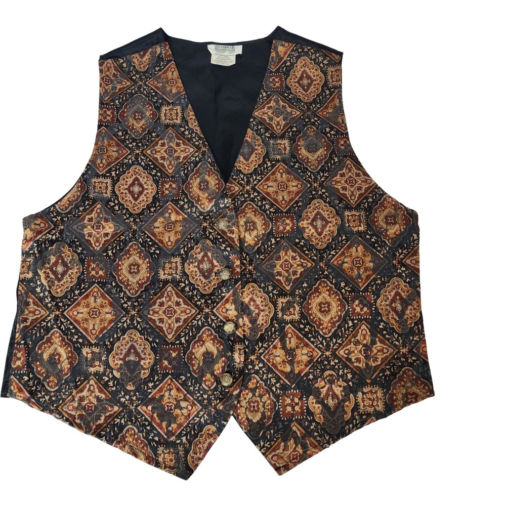 Vintage Sostanza Tapestry Vest Womens Boho Medallion Button Up Waistcoat USA